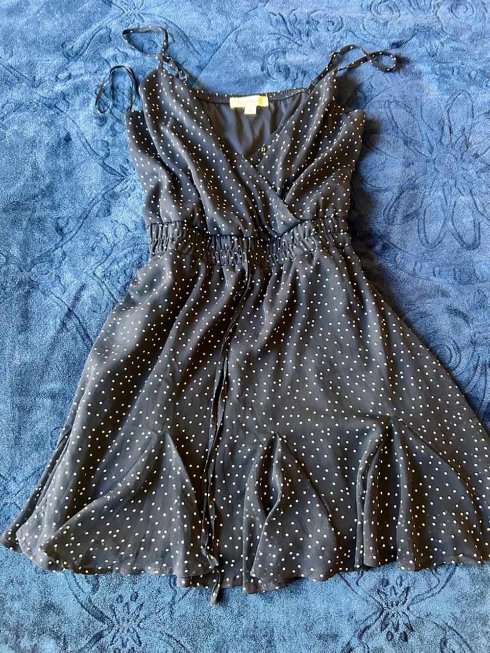 Three Lightweight Summer Dresses - Navy Polka Dot, Blue Stripe, Light Floral - Picture 4 of 5